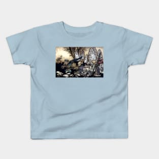 A band of workmen, who were sawing down a toadstool - Peter Pan at Kensington Gardens - Arthur Rackham Kids T-Shirt